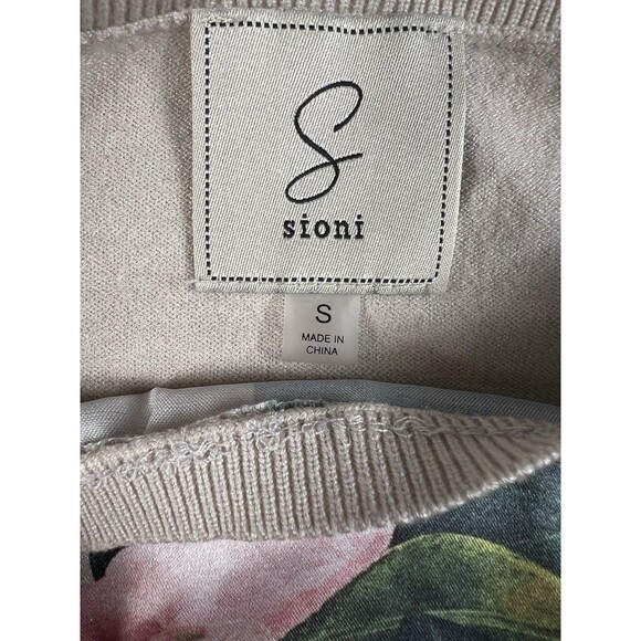Sioni Women's Floral Palm Satin Print~ Short Sleeve Stretch Sweater Size Small * - Picture 4 of 6